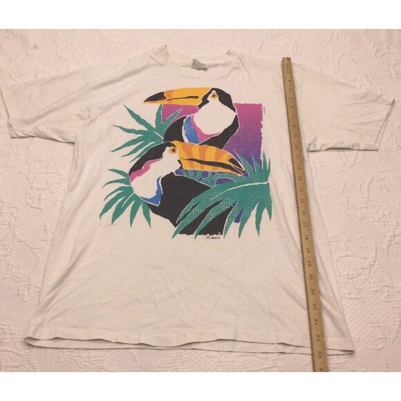 Vintage Single Stitch Toucan X Large White Graphic Air Waves Shirt 80s Tropical - Picture 7 of 7